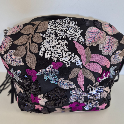 Borsa a tracolla con ricamo pailettes Mandala